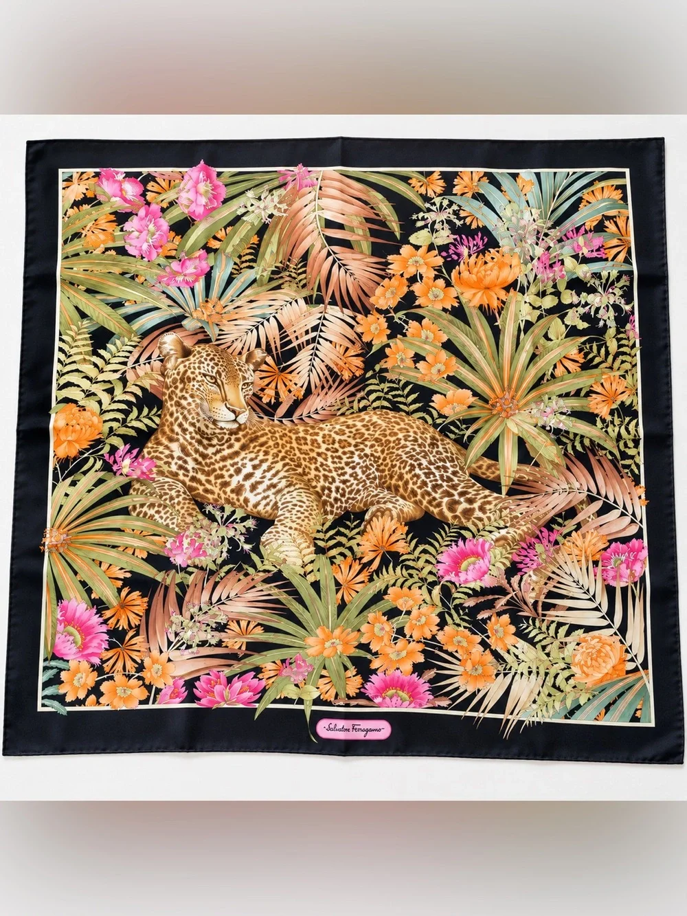 Salvatore Ferragamo Leopard Jungle Floral Silk Scarf